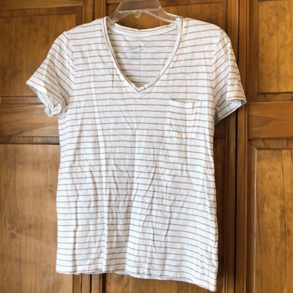 Universal Thread White Tan Stripe V-neck Tee Small